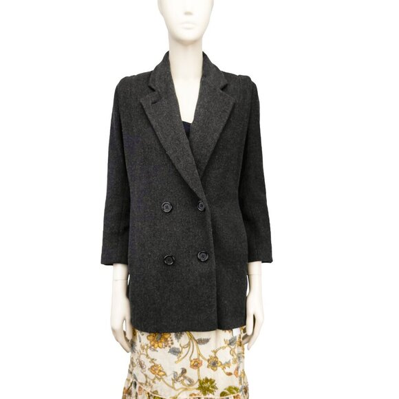 VINTAGE Pavillon Luxury Wool Gray 80’s 90’s Power Shoulders Tailored Jacket S - Picture 2 of 9